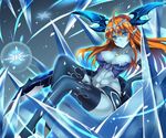  a-na abs ahoge blue_eyes blue_footwear blue_legwear blue_skirt boots breasts headdress hera-is_(p&amp;d) hera_(p&amp;d) horns ice jewelry large_breasts long_hair looking_at_viewer navel necklace orange_hair pointy_ears puzzle_&amp;_dragons skirt snowflakes solo tail thigh_boots thighhighs 