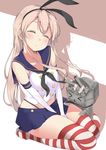  blonde_hair chikuwa. closed_eyes elbow_gloves gloves hairband kantai_collection long_hair rensouhou-chan shimakaze_(kantai_collection) sitting sleeping 