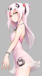  bad_id bad_pixiv_id breasts dress hair_ornament logo looking_at_viewer original pink_dress pink_hair see-through side_ponytail sideways_glance simple_background skull_print small_breasts smile solo waero yellow_eyes 
