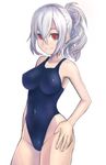  one-piece_swimsuit original ponytail red_eyes resized school_swimsuit short_hair silver_hair solo standing swimsuit tani_wataru upscaled 