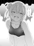  akino_sora blush greyscale hair_bun highres looking_at_viewer monochrome one-piece_swimsuit smile solo swimsuit translation_request wet yahari_ore_no_seishun_lovecome_wa_machigatteiru. yuigahama_yui 