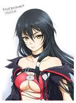  bare_shoulders black_choker black_hair breasts character_name choker collarbone commentary_request copyright_name expressionless kiikii_(kitsukedokoro) long_hair looking_at_viewer medium_breasts solo tales_of_(series) tales_of_berseria torn_clothes underboob upper_body velvet_crowe yellow_eyes 