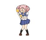  closed_eyes hair_bobbles hair_ornament instrument kantai_collection lowres maracas open_mouth pink_hair sazanami_(kantai_collection) school_uniform serafuku shino_(ponjiyuusu) short_hair smile solo twintails 