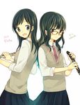  flute glasses haruchika hatokko homura_chika instrument long_hair multiple_girls narushima_miyoko oboe school_uniform sweater_vest 
