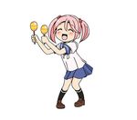  closed_eyes hair_bobbles hair_ornament instrument kantai_collection lowres maracas open_mouth pink_hair sazanami_(kantai_collection) school_uniform serafuku shino_(ponjiyuusu) short_hair smile solo twintails 