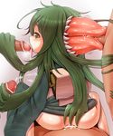  3boys anal bar_censor blush censored clothed_female_nude_male cum cum_in_ass cum_in_mouth cum_on_tongue ejaculation extra_mouth fellatio futakuchi-onna gangbang girl_on_top green_eyes green_hair group_sex hairjob highres japanese_clothes kimono long_hair long_tongue monster_girl multiple_boys multiple_penises no_panties nude obi oral overflow penis prehensile_hair rantana_(lalalalackluster) reverse_cowgirl_position sash sex skull_fucking solo_focus straddling tongue tongue_out 