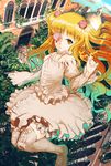  bad_id bad_pixiv_id blonde_hair cloud column eyepatch flower flower_eyepatch frills gothic_lolita highres jean_popo kirakishou lolita_fashion long_hair looking_at_viewer pillar plant rose rozen_maiden sky solo thighhighs water 