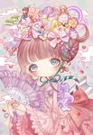  bangs bed blonde_hair blue_eyes blunt_bangs blush bonnet bow bright_pupils brown_hair bunny cake cherry_blossoms cloud crown dress eyelashes fan flower folding_fan food hair_bow hair_flower hair_ornament holding japanese_clothes jewelry lalala222 lolita_fashion long_sleeves looking_at_viewer lying minigirl multiple_girls nail_polish one_eye_closed original petals pink_dress purple_nails rainbow ring sitting sleeping striped striped_bow tassel tree violet_(flower) wa_lolita white_pupils wide_sleeves 
