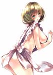  amane_ruri apron ass blue_eyes breasts brown_hair green_eyes heterochromia idolmaster idolmaster_cinderella_girls large_breasts md5_mismatch naked_apron nipple_slip nipples short_hair solo takagaki_kaede 