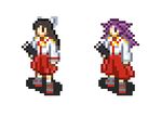  black_hair crossover fire_emblem hair_ribbon hiyou_(kantai_collection) japanese_clothes jun'you_(kantai_collection) kantai_collection long_hair lowres multiple_girls pixel_art purple_hair ribbon rw skirt white_ribbon 