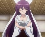  asu_no_yoichi blush breasts female highres ikaruga_ibuki japanese_clothes kimono large_breasts long_hair purple_hair screencap solo stitched torn_clothes 