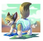  age_regression all_fours anthro baby canine cuddlehooves diaper fox male mammal painting solo young 