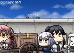  akashi_(kantai_collection) aqua_eyes bangs bismarck_(kantai_collection) cart closed_eyes comic crate crescent crescent_hair_ornament enemy_aircraft_(kantai_collection) fake_facial_hair fake_mustache gloves hair_ornament hamu_koutarou kantai_collection long_hair messy_hair multiple_girls northern_ocean_hime pale_skin parted_bangs pauldrons pink_hair pole ponytail pullcart purple_hair red_eyes school_uniform scrunchie serafuku shinkaisei-kan short_hair sidelocks silent_comic tape translated white_hair yahagi_(kantai_collection) yayoi_(kantai_collection) yellow_eyes 