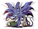  carapace demon demon_tail demon_wings extra_breasts fangs highres kazuma_kaneko multiple_arms multiple_tails multiple_wings no_humans official_art oldschool satan_(megami_tensei) scales shin_megami_tensei solo tail third_eye wings yellow_eyes 