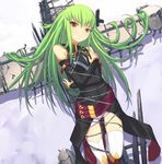  barbed_wire bound c.c. code_geass cross detached_sleeves green_hair highres long_hair resized solo thighhighs tied_up uni upscaled yellow_eyes 