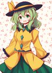  beni_shake bow green_eyes green_hair hat hat_bow komeiji_koishi long_hair open_mouth shirt skirt smile solo touhou wide_sleeves 