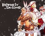  1girl :q abec aimee_matchlock angelo_ovo_panettone apron bare_shoulders bikini blonde_hair bravely_default:_flying_fairy bravely_default_(series) bravely_second:_end_layer bunbun character_request dark_skin elbow_gloves gloves native_american navel pastry red_eyes swimsuit tattoo thighhighs tongue tongue_out white_hair yellow_eyes 