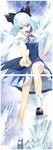  :d blue_dress blue_eyes blue_hair blush bow bowtie cirno crease dress frills full_body hair_ribbon hand_on_hip highres ice ice_wings mary_janes non-web_source open_mouth pointing pointing_at_viewer pose puffy_sleeves ribbon scan scan_artifacts shoes short_hair short_sleeves smile socks solo text_focus touhou ueda_ryou v-shaped_eyebrows white_legwear wings 