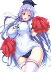  alternate_costume blush breasts buruma cheerleader covered_nipples ebi_193 gym_uniform hat kamishirasawa_keine large_breasts long_hair looking_at_viewer open_mouth pom_poms purple_eyes revision silver_hair simple_background smile solo thighhighs touhou very_long_hair white_background 