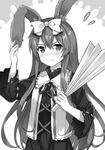  animal_ears bunny_ears greyscale kurousagi_(mondaiji) last_embryo long_hair momoko_(momopoco) mondaiji-tachi_ga_isekai_kara_kuru_sou_desu_yo? monochrome non-web_source official_art solo 