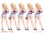  angry bag bare_shoulders blonde_hair blush breasts character_name cleavage dress drill_hair feet game_cg gloves hair_up handbag high_heels highres huge_breasts legs looking_at_viewer open_mouth play!_play!_play!_shi purse red_eyes simple_background skirt smile standing thighs wazakita white_background 