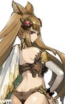  animal_ears ass breasts brown_eyes brown_hair cleavage dimples_of_venus erune from_behind granblue_fantasy light_smile long_hair looking_at_viewer looking_back medium_breasts metera_(granblue_fantasy) pupps simple_background smile solo white_background 
