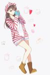  bad_id bad_pixiv_id brown_eyes brown_hair cup eris.y_(7hai) head_scarf heart hood hoodie mug pile_(seiyuu) real_life shorts smile solo striped striped_hoodie 