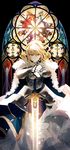  archer armor artoria_pendragon_(all) assassin_(fate/stay_night) berserker blonde_hair cape caster dress excalibur fate/stay_night fate_(series) fur_trim gilgamesh gloves green_eyes highres lancer rider saber satsuki_(miicat) solo 