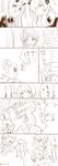  battleship_hime blush cape comic eyepatch fang happy highres horns hug kantai_collection kiso_(kantai_collection) maru-yu_(kantai_collection) monochrome multiple_girls scared shinkaisei-kan short_hair southern_ocean_oni swimsuit toriol_3 translation_request trembling twintails 
