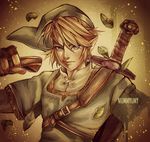  artist_name bad_deviantart_id bad_id blonde_hair blue_eyes fingerless_gloves gloves hat leaf link male_focus numyumy pointy_ears solo sword the_legend_of_zelda tunic upper_body vignetting weapon 