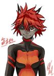  bad_id bad_pixiv_id breasts eyebrows eyepatch genderswap genderswap_(mtf) horns humanization kill_la_kill matoi_sakuretsu messy_hair red_eyes red_hair scar scar_across_eye senketsu short_hair small_breasts solo thick_eyebrows 