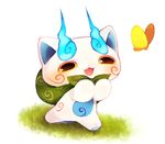  bug butterfly furoshiki grass highres insect komasan makoto_(konbumi) no_humans open_mouth running simple_background solo white_background youkai youkai_watch 