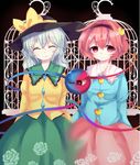  closed_eyes eyeball hairband hat hat_ribbon heart komeiji_koishi komeiji_satori maa_(roninnn) multiple_girls pink_hair red_eyes ribbon short_hair siblings silver_hair sisters skirt smile third_eye touhou 