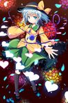  abusoru eyeball green_eyes green_hair hat hat_ribbon heart heart_of_string highres komeiji_koishi open_mouth petals ribbon short_hair skirt solo third_eye touhou 