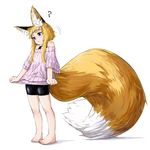  :&lt; ? animal_ear_fluff animal_ears bare_legs barefoot bike_shorts blonde_hair blue_eyes colorized eyebrows fox_ears fox_girl_(jaco) fox_tail highres jaco large_tail original ribbed_sweater short_hair_with_long_locks sidelocks solo standing sweater tail thick_eyebrows turtleneck 