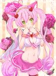  animal_ears blush breasts cat_ears hato_haru looking_at_viewer medium_breasts midriff navel pink_hair rosia_(show_by_rock!!) show_by_rock!! solo 