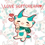  blush chiyoko_(oman1229) closed_eyes engrish food furoshiki heart ice_cream ice_cream_cone komasan no_humans protected_link ranguage soft_serve solo youkai youkai_watch 