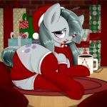  2017 aer0_zer0 blush candy candy_cane christmas clothing cup cutie_mark digital_media_(artwork) dock earth_pony equine female feral food friendship_is_magic gift hat hi_res holidays holly_(plant) horse inside legwear looking_at_viewer mammal marble_pie_(mlp) my_little_pony plant pony santa_hat solo 