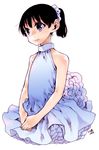  bare_shoulders blush dress monochrome original purple_eyes short_hair short_ponytail smile solo takanashi_ringo 