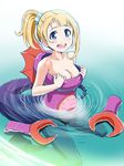  :d bad_id bad_pixiv_id bare_shoulders blonde_hair blue_eyes blush breasts claws cleavage costume gloves gloves_removed highres looking_at_viewer medium_breasts open_mouth pantyhose partially_submerged ponytail poses_oii_(robot_girls_z) revision robot_girls_z scrunchie smile solo swimming water wet zouni_(xavier) 