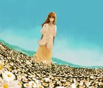  bad_id bad_pixiv_id closed_eyes day dress flower mountain nobusnow original scenery sky solo 