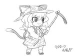  :3 animal_ears ascot bloodycat blush_stickers cat_ears cat_tail chen ears_through_headwear greyscale hat hoe kazami_yuuka kemonomimi_mode monochrome plaid plaid_skirt plaid_vest short_hair skirt skirt_set solo straw_hat tail touhou translated vest yukkuri_shiteitte_ne 