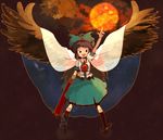  arm_cannon bow brown_hair cape eyes highres long_hair md5_mismatch red_eyes reiuji_utsuho solo tcmk touhou weapon wings 