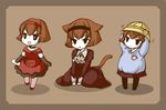  alternate_costume android animal_ears bob_cut brooch brown_hair cat_ears cat_tail chibi cosplay dorothy_wayneright dress flower hairband hat jewelry kemonomimi_mode kindergarten kindergarten_uniform multiple_girls pale_skin pantyhose r_dorothy_wayneright school_hat school_uniform shirakawa_(whitemist) short_hair sitting smile tail the_big_o tulip 