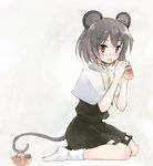  ahoge animal_ears eating food grey_hair md5_mismatch mouse_ears mouse_tail nazrin no_shoes nonaka_yuu red_eyes short_hair socks solo tail touhou 