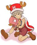  antlers brown_eyes cape dual_persona grey_hair hat male_focus one_piece personification pink_hat reindeer shorts tony_tony_chopper top_hat yamamiya_hiroshi 