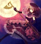  bad_id bad_pixiv_id blue_eyes dress elbow_gloves eva_beatrice flower frills gloves hat moon neko_k321 orange_hair rose short_hair solo staff too_many too_many_frills umineko_no_naku_koro_ni 