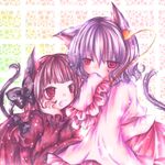  animal_ears bad_id bad_pixiv_id braid cat_ears cat_tail hair_ribbon heart kaenbyou_rin kasuga_sunao komeiji_satori long_hair multiple_girls multiple_tails purple_hair red_eyes ribbon short_hair tail touhou twin_braids twintails 