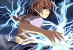  biribiri brown_eyes brown_hair electricity hair_ornament hairclip misaka_mikoto mokichi_ex school_uniform serious skirt solo sweater_vest to_aru_kagaku_no_railgun to_aru_majutsu_no_index 