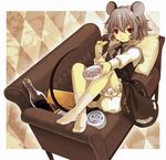  :&lt; animal_ears bad_id bad_pixiv_id bloomers cheese couch crossed_legs dioptrie feet food grey_hair hands jewelry lying mouse_ears mouse_tail nazrin pendant red_eyes short_hair socks solo tail touhou underwear 